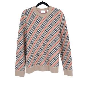 BURBERRY Clara Sweater Tan Plaid Wool Blend Pullover Vintage Check Women's L